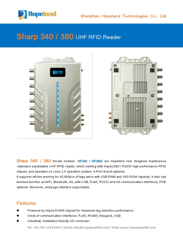 Sharp 340 380 Datasheet1.0 2 | PDF | Usb | Radio Frequency Identification