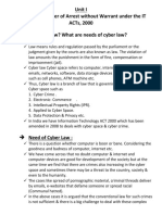 Unit I Cyber Law & Power of Arrest Without Warrant Under The It Acts, 2000 Q.) What Is Cyber Law? What Are Needs of Cyber Law?