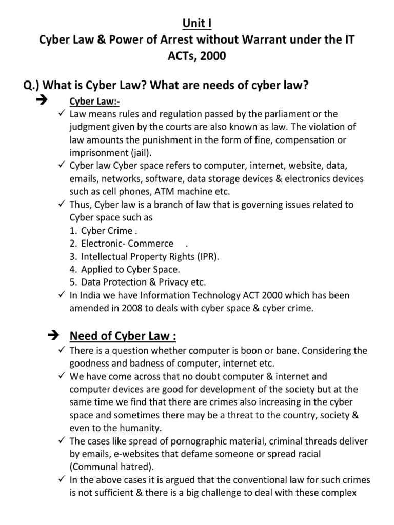 Unit i cyber law power of arrest without warrant under the it acts