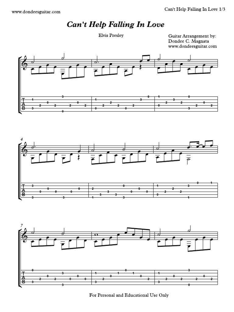 Cant Help Falling in Love Fingerstyle Guitar Full Score PDF PDF