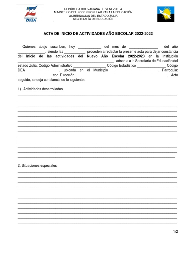 Acta de Inicio Año Escolar 2022-2023 | PDF