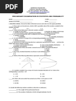 Preliminary Examination in Statistics & Probability