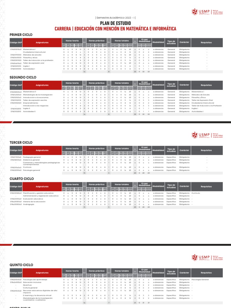 Plan de Estudios E. Matematica e Informatica 2023 PDF | PDF | Cognición ...
