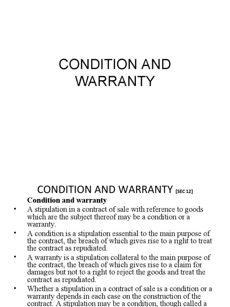 CH 2conditions & Warranties PDF Breach Of Contract Implied Warranty