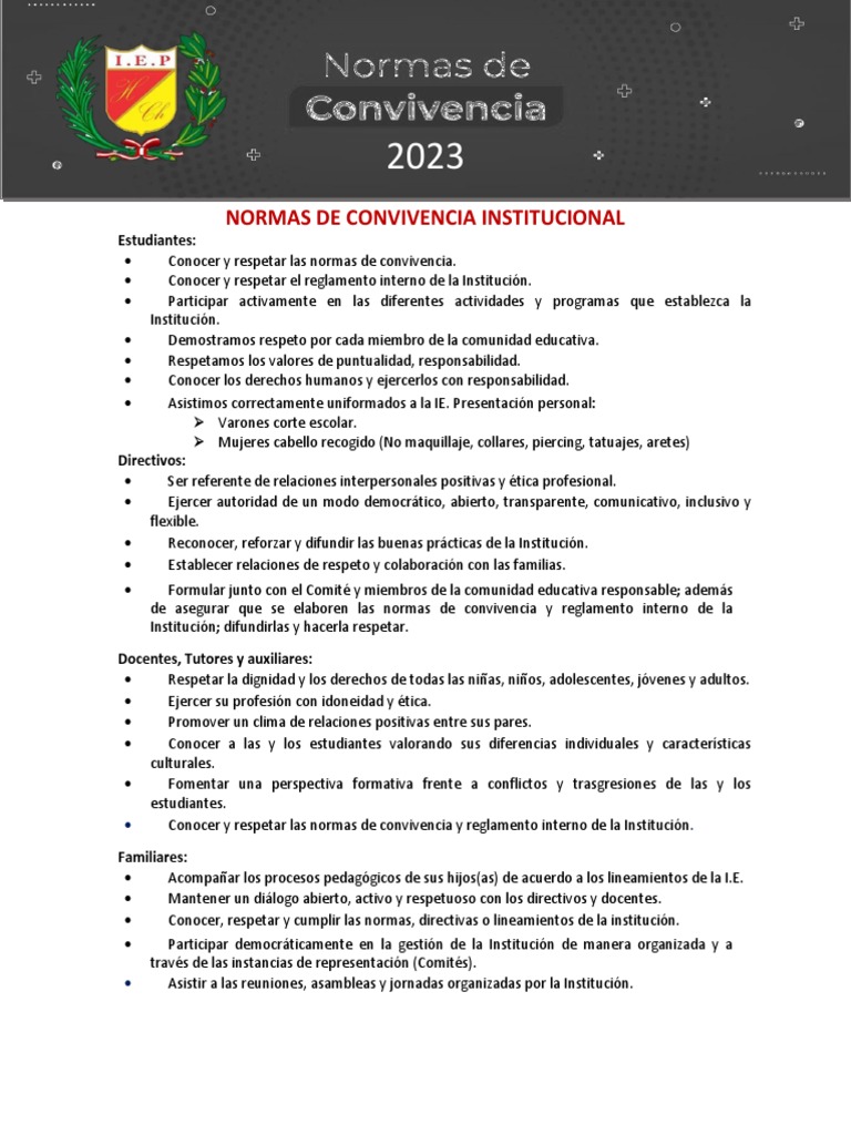 Normas de Convivencia Escolar 2023 | PDF | Salud y bienestar