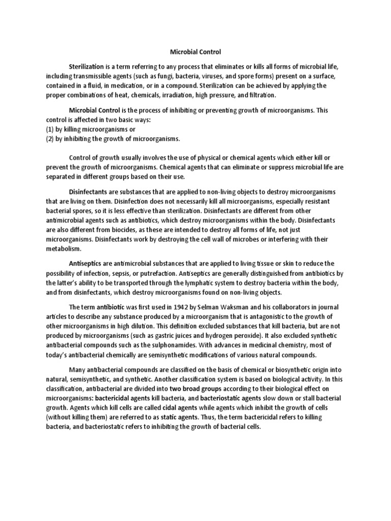 Microbial Control and Sterilization Methods | PDF | Disinfectant ...