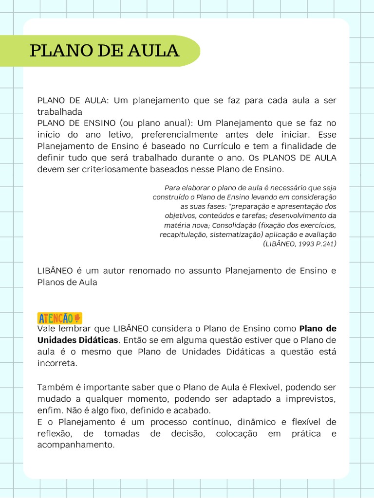 Estrutura do Plano de Aula segundo Libâneo | PDF | Planejamento | Pedagogia