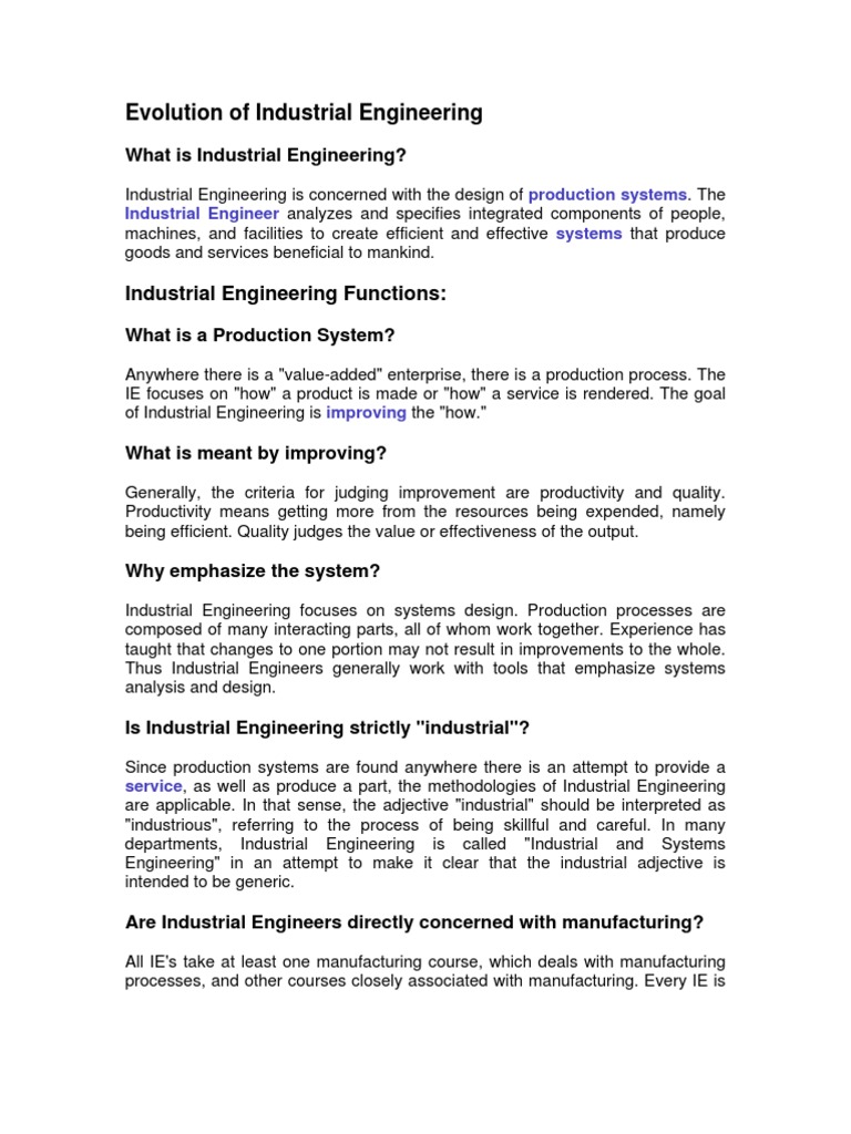 1.1 Evolution of Industrial Engineering and Its Functions Industrial