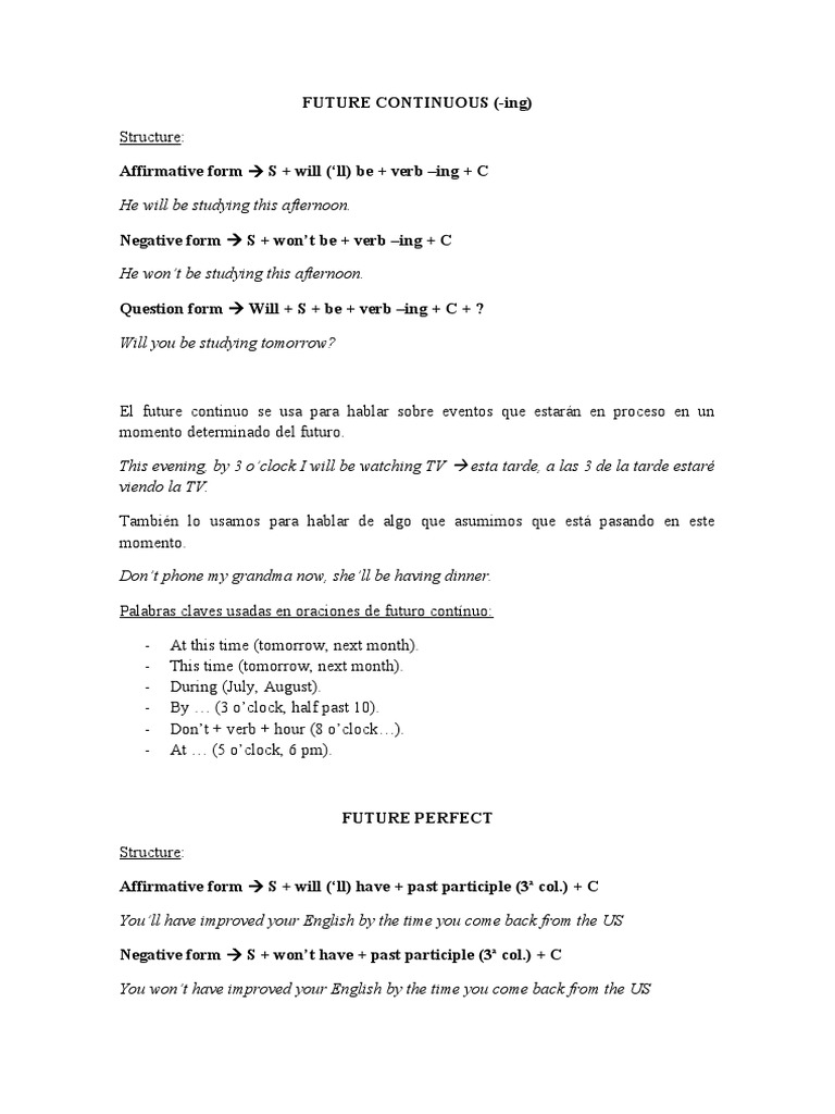 Future Continuous vs. Perfect Tenses | PDF | Language Arts & Discipline