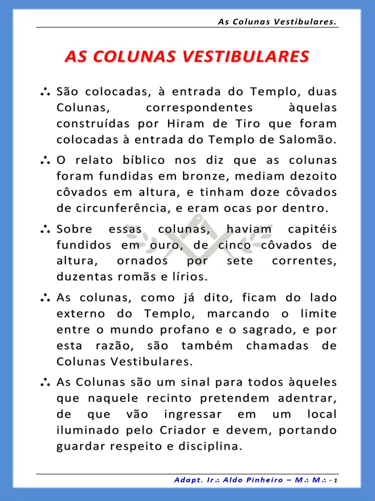 Colunas Vestibulares na Maçonaria | PDF