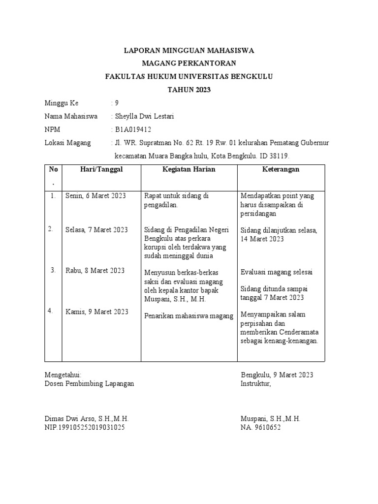 Laporan Magang Minggu Ke 9 Sheylla Dwi Pdf