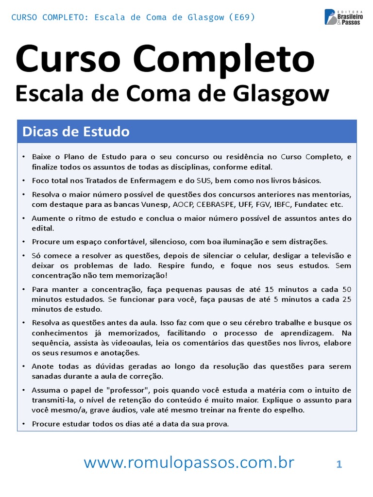 Escala de Coma de Glasgow (Aula Atualizada) | PDF