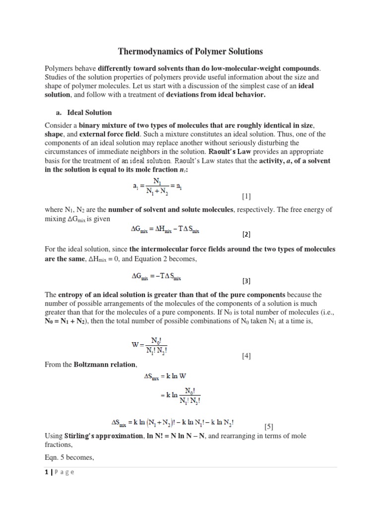 Thermodynamics of Polymer Solutions | PDF | Polymers | Physical Chemistry
