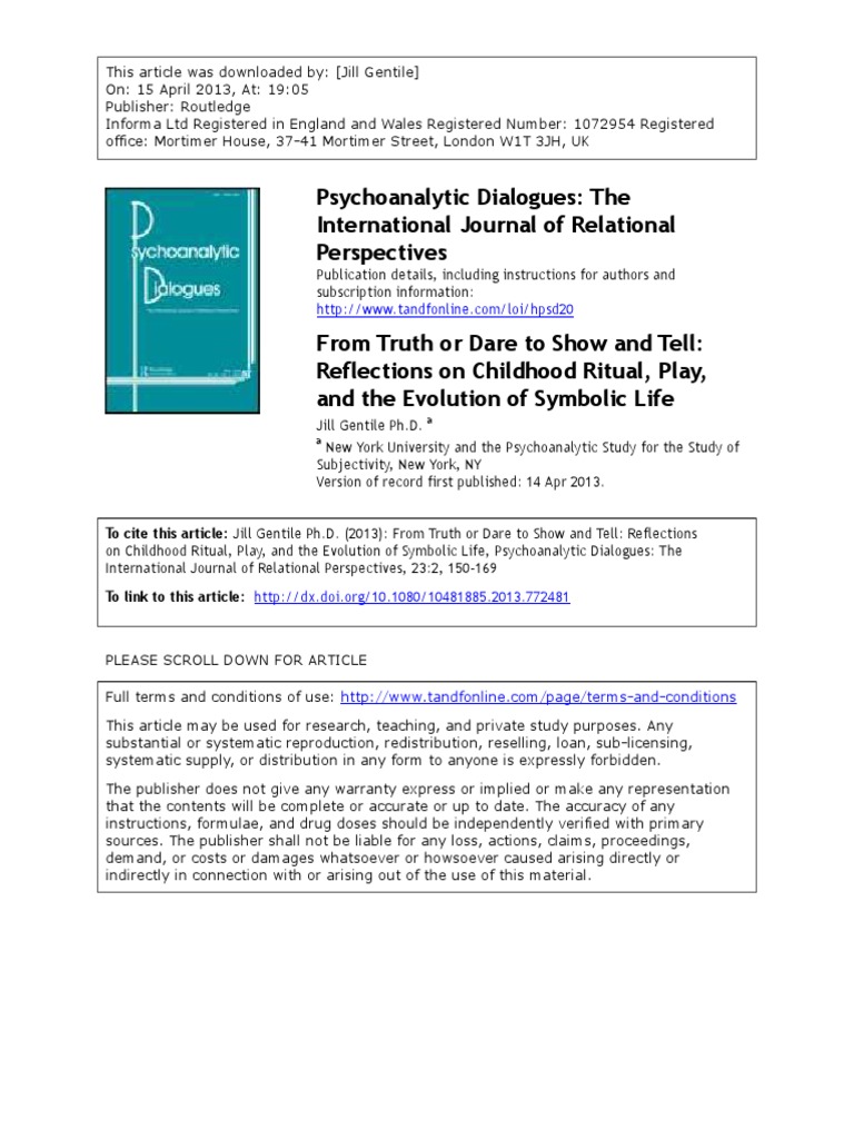 Psychoanalytic Dialogues The Internation PDF Psychoanalysis