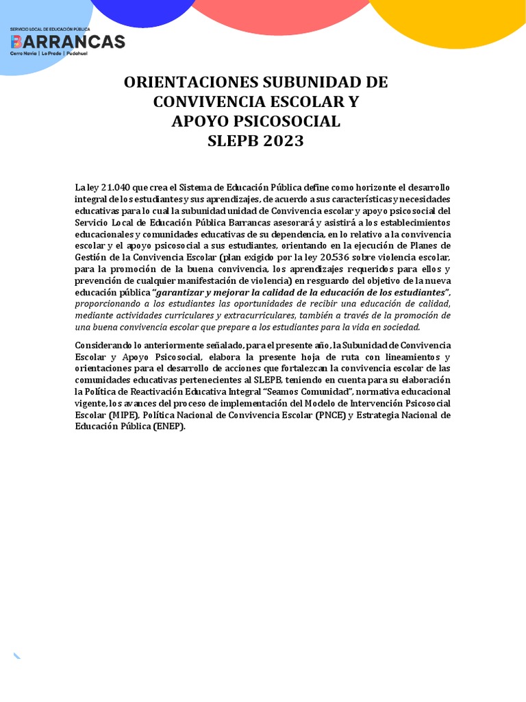 Orientaciones para la Convivencia Escolar 2023 | PDF | Educación de la ...