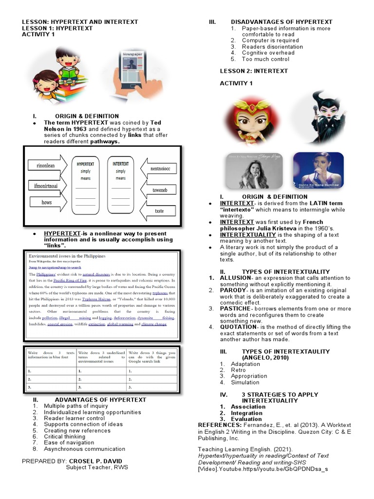 Handout Hypertext Intertext Rws PDF Intertextuality Cognition