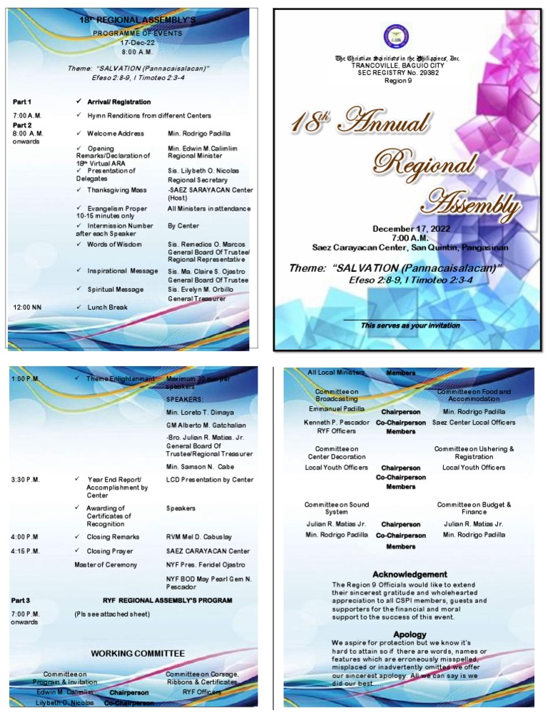 18th Regional Assembly Program 2022 | PDF