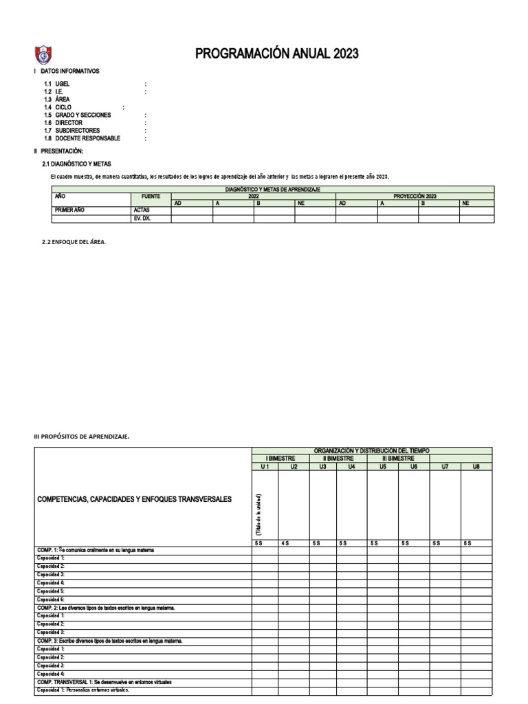 Programación Anual 2023 de Aprendizaje | PDF | Evaluación | Aprendizaje