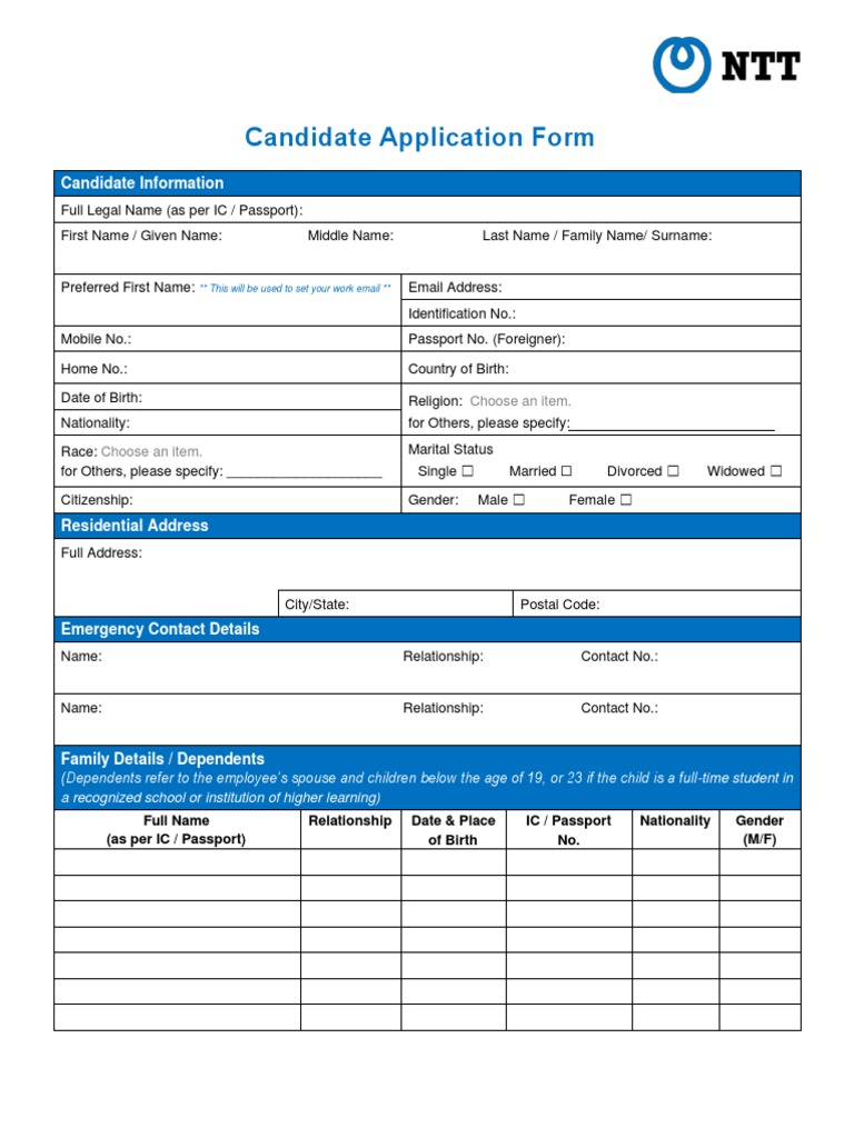 NTT Candidate Application Form 2025 | PDF | Nationality | Criminal Record