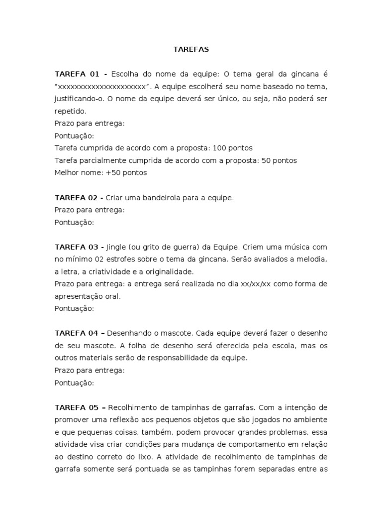 Tarefas para Gincana | PDF | Vitamina | Desperdício