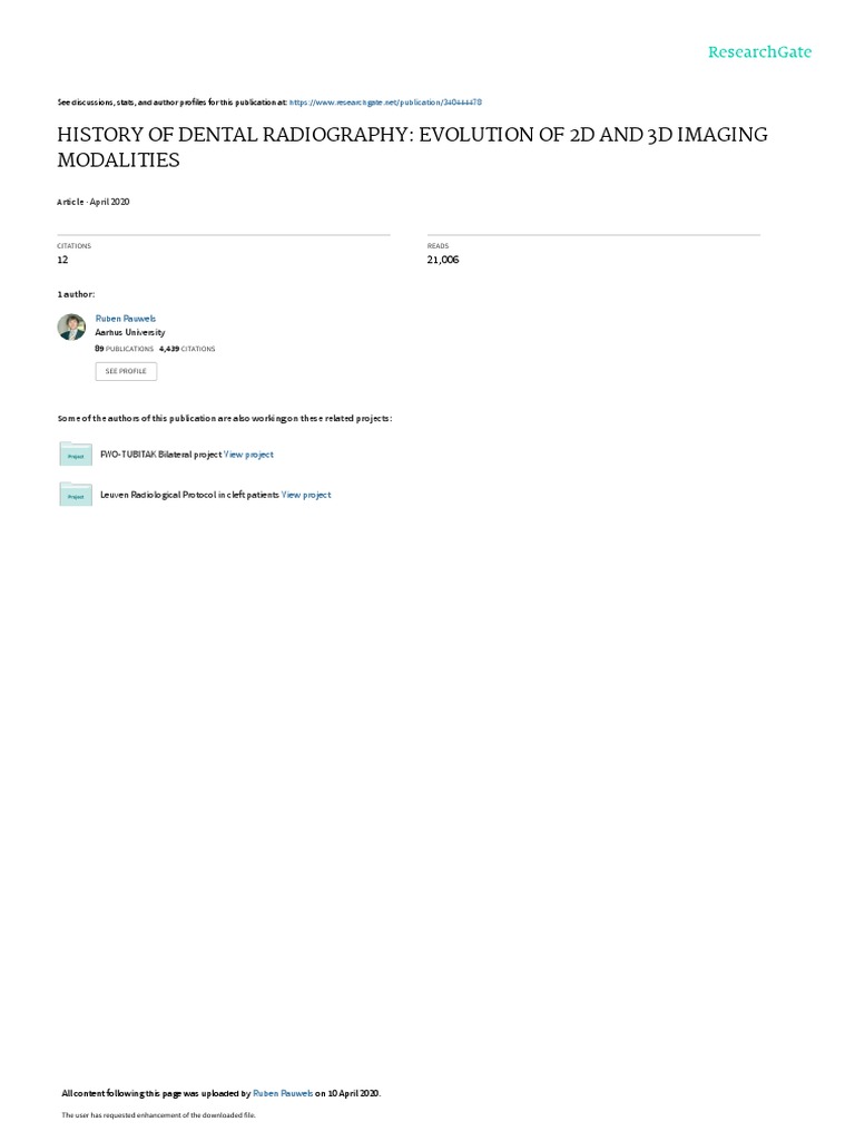 History of Dental Radiogra Hy Evolution of 2D and 3D Inmaging