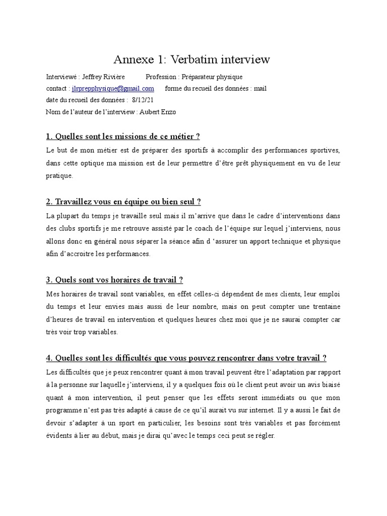Interview Verbatim de Jeffrey Rivière | PDF | Salaires