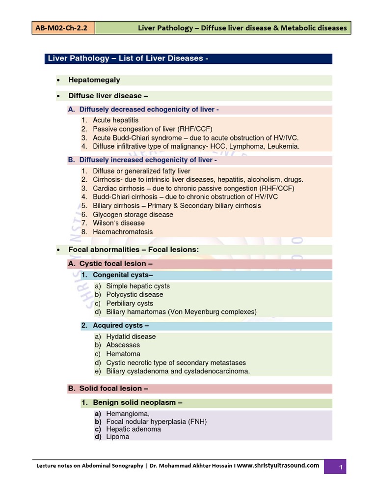 Liver Pathology for Sonography Students | PDF | Cirrhosis | Liver