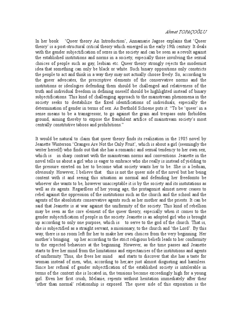 An Essay On Oranges Are Not The Only Fruit Download Free PDF Queer