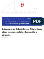 Aniversario de Colonia Barón - Ziliotto Inauguró Obras y Anunció Asfalto, Iluminación y Viviendas - Diario Textual