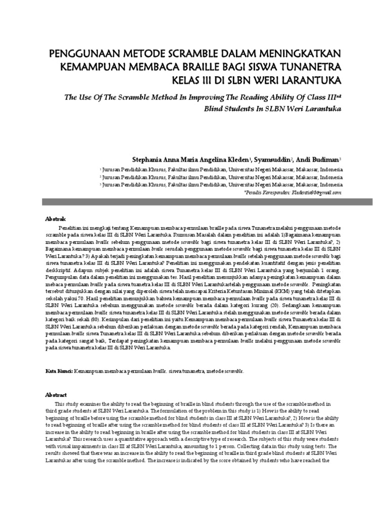 Peningkatan Membaca Braille dengan Scramble | PDF