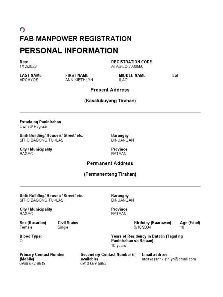 LC.01 Manpower Registration Form AFABLC2080560 PDF