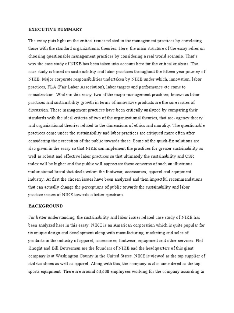Executive Summary PDF Nike Sustainability