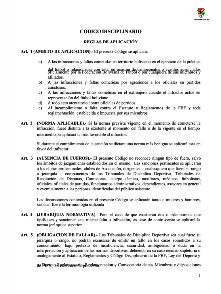 Código Disciplinario de la FBF | PDF | Asociación de Futbol | Justicia