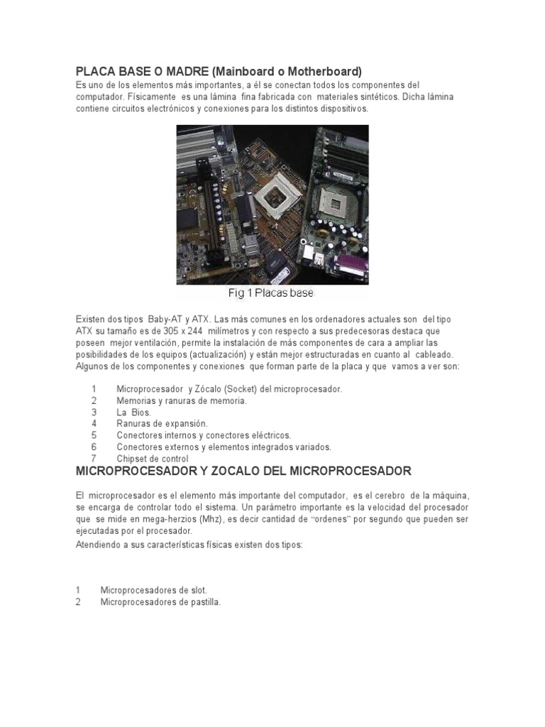 Componentes de la Placa Base | PDF | Hardware de la computadora ...