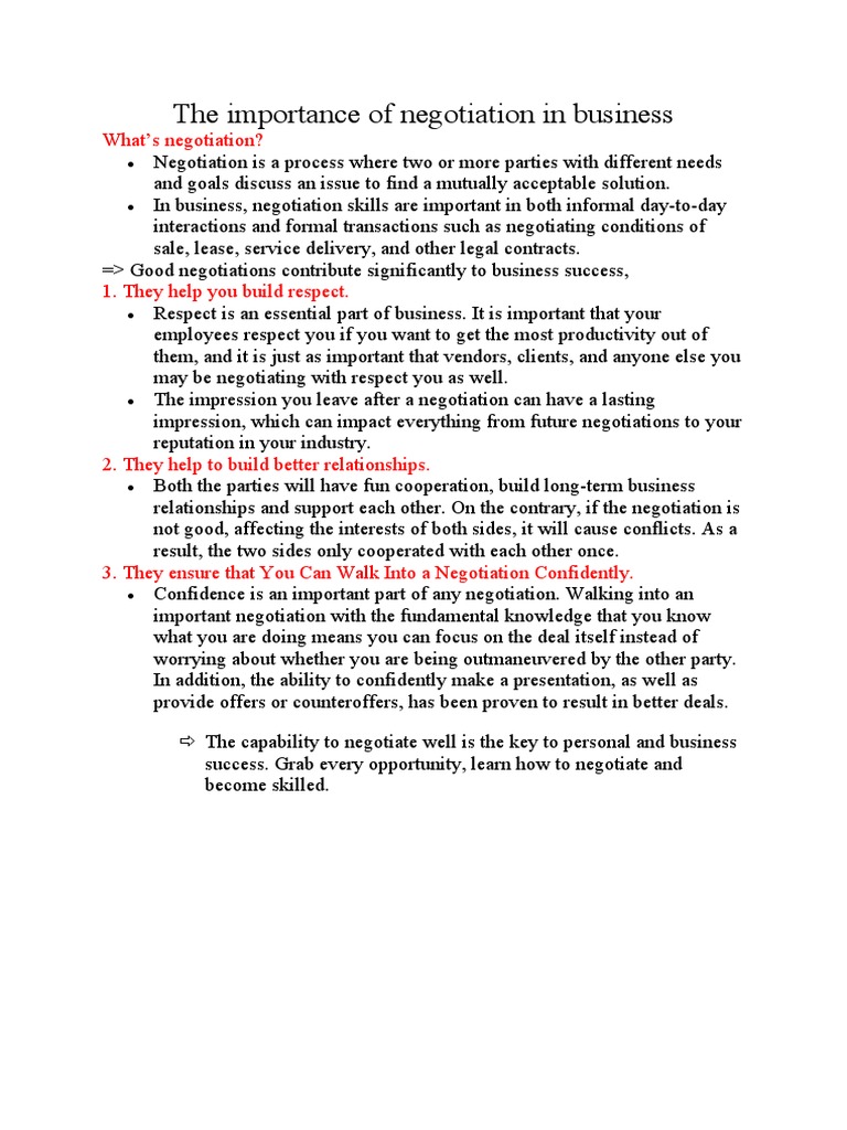 Importance Of Negotiation Skills For Business Success Pdf