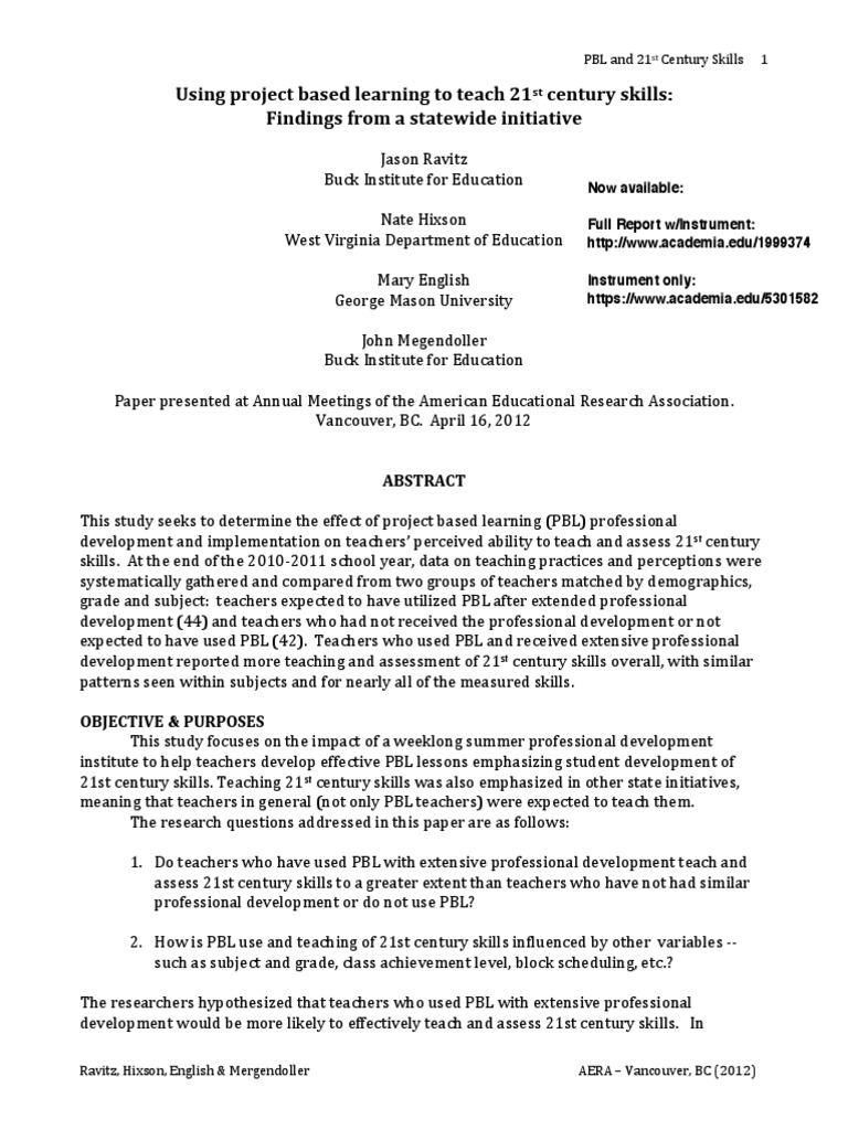 Using project based learning to teach 21 pdf project based learning