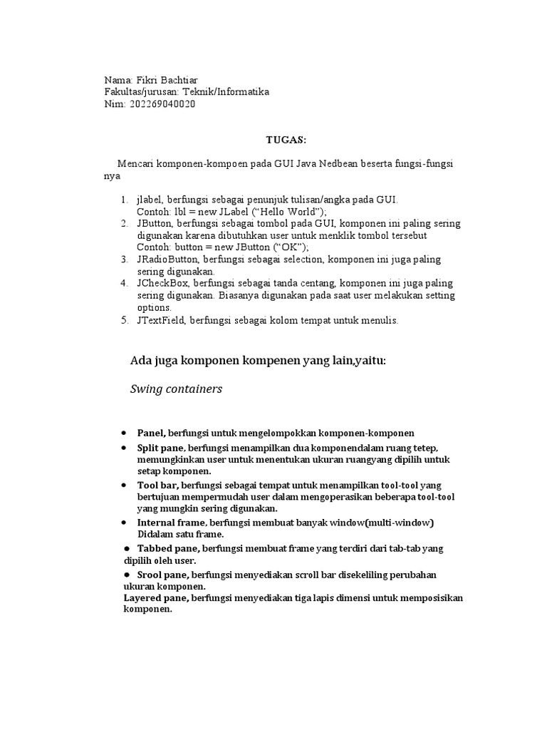 Komponen GUI Java NetBeans dan Fungsinya | PDF