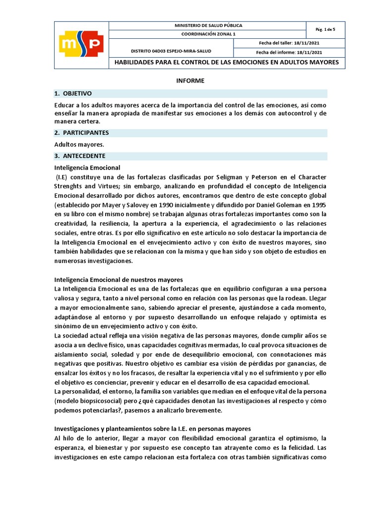 Control Emocional en Adultos Mayores | PDF | Las emociones ...