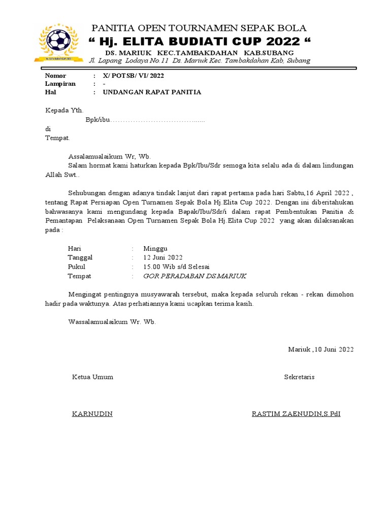 Contoh Surat Undangan Rapat | PDF