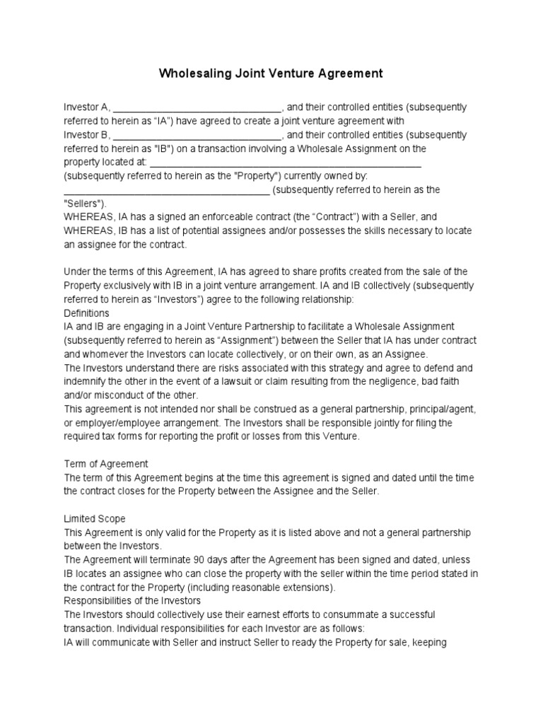 Joint Venture (JV) Contract PDF Sales Joint Venture