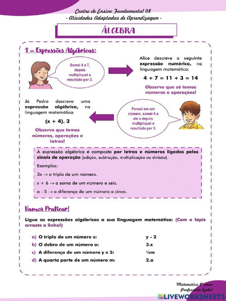 Atividade Adaptada 1 Expressões Algébricas Pdf