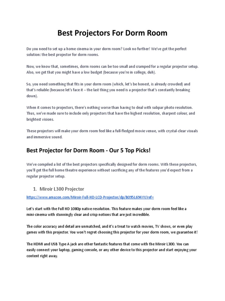 Best Projector For Dorm Room PDF Image Resolution Computer Monitor