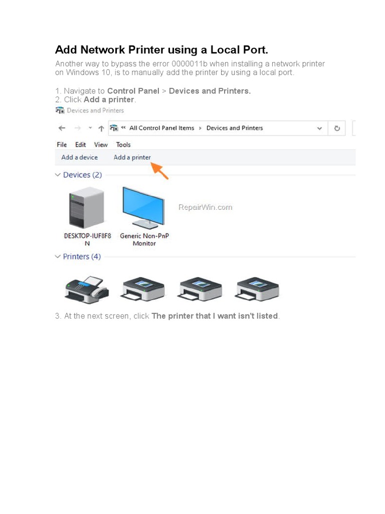 Install Network Printer via Local Port | PDF