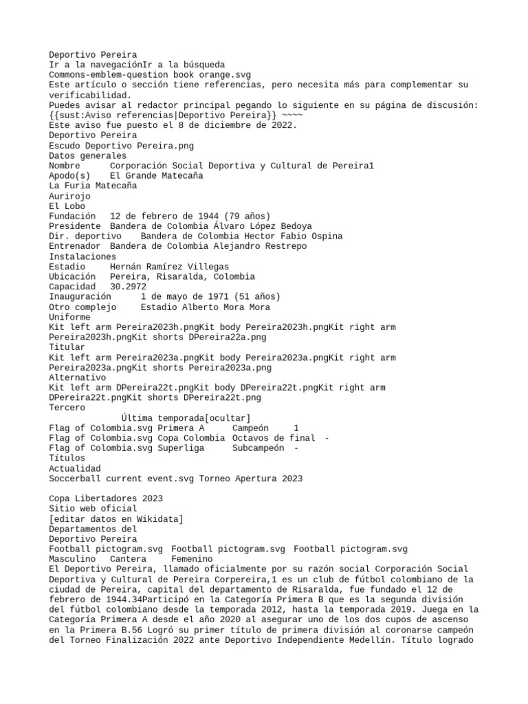 Pereira Colombiano Futbol PDF Equipos de fútbol Deportes