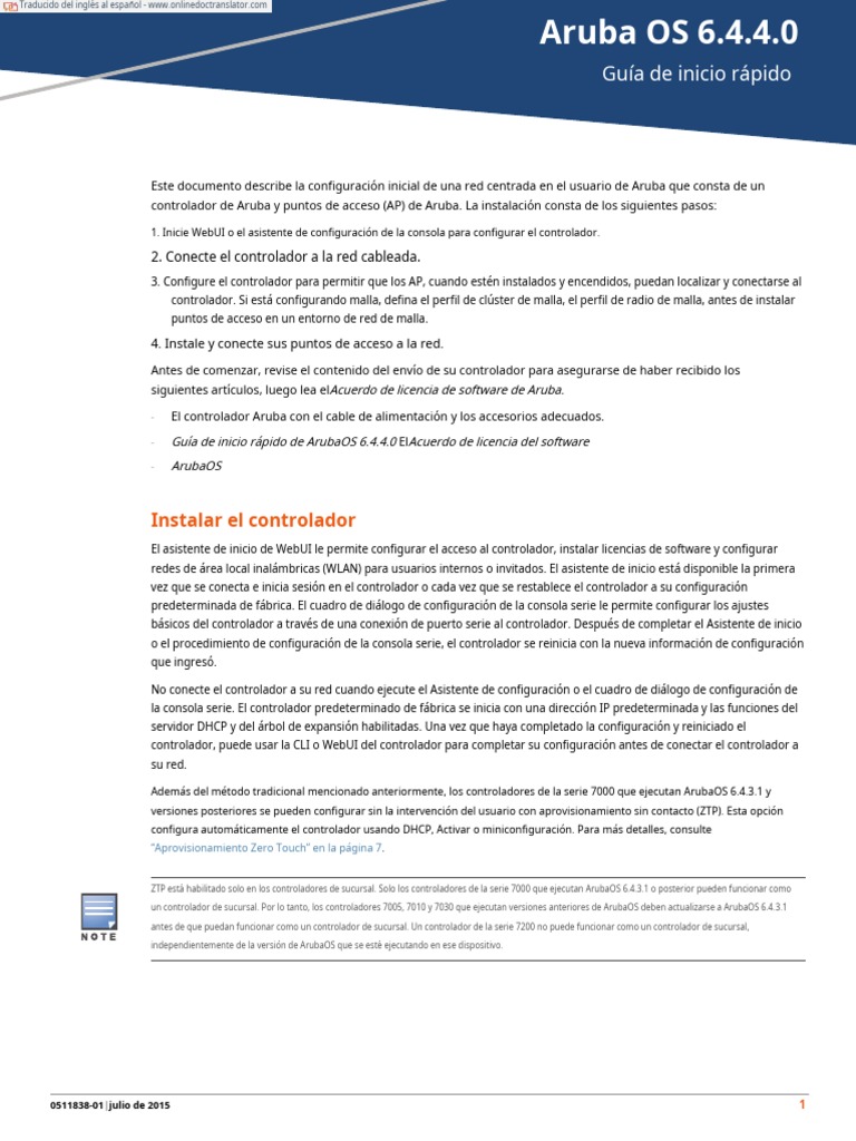 ArubaOS 6.4.4.0 Quick Start Guide .En - Es PDF | PDF | Dirección IP ...