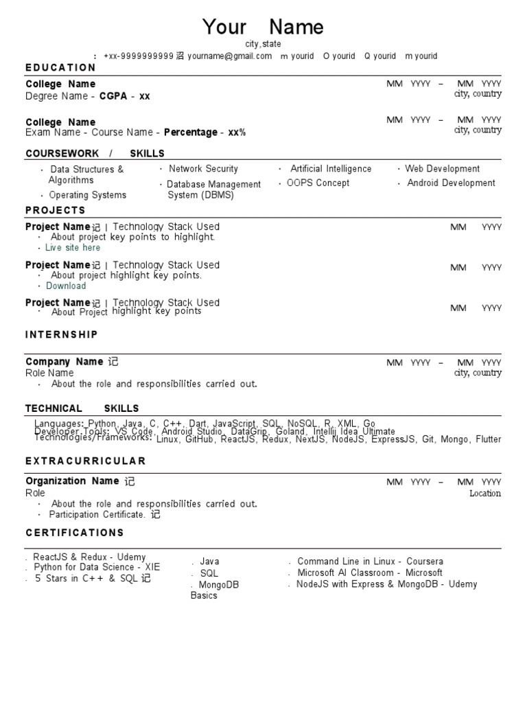 IIT Resume Template for Freshers | PDF | Sql | Databases