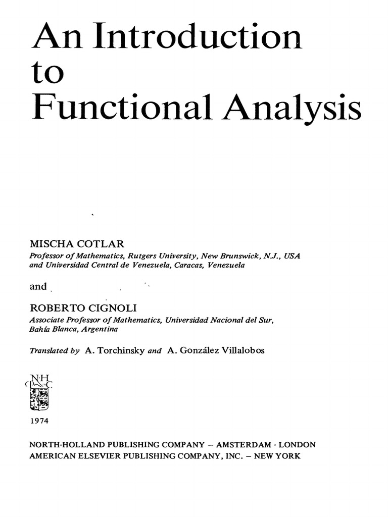 An introduction to functional analysis mischa cotlar roberto cignoli