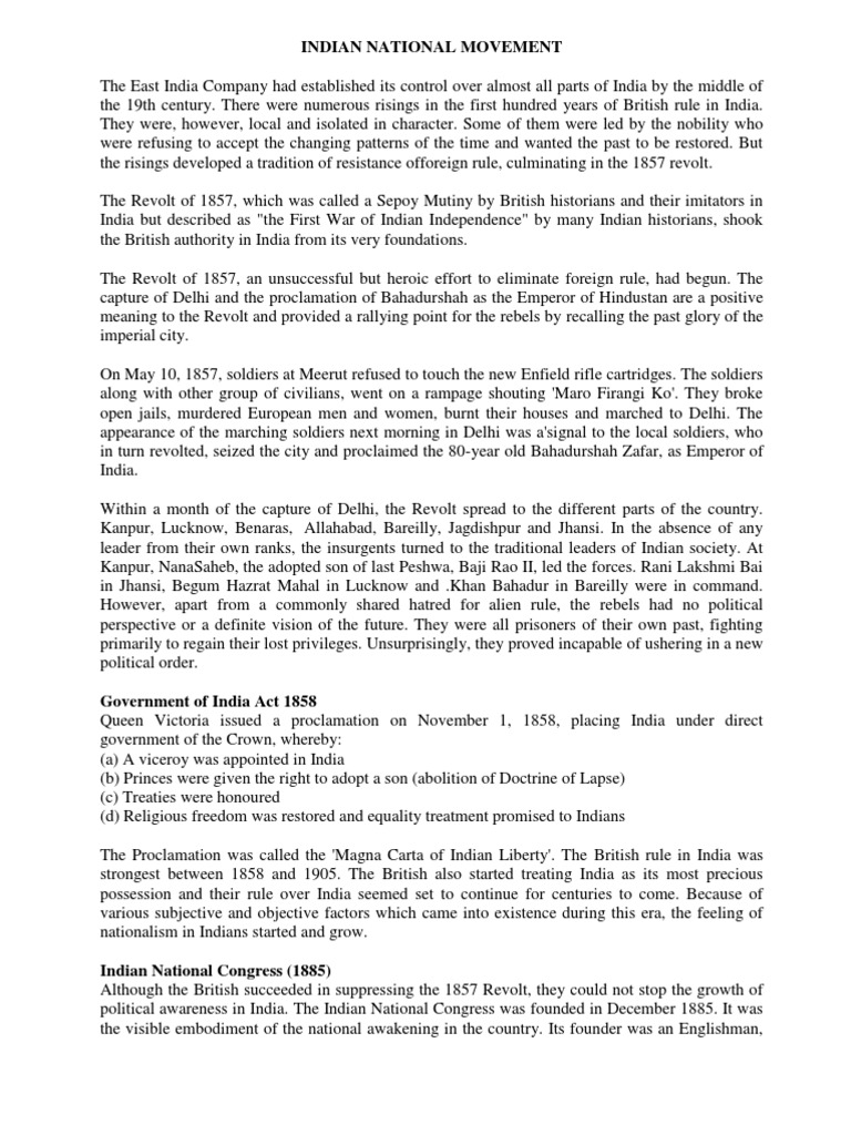 Overview of the Indian National Movement | PDF | Partition Of India ...