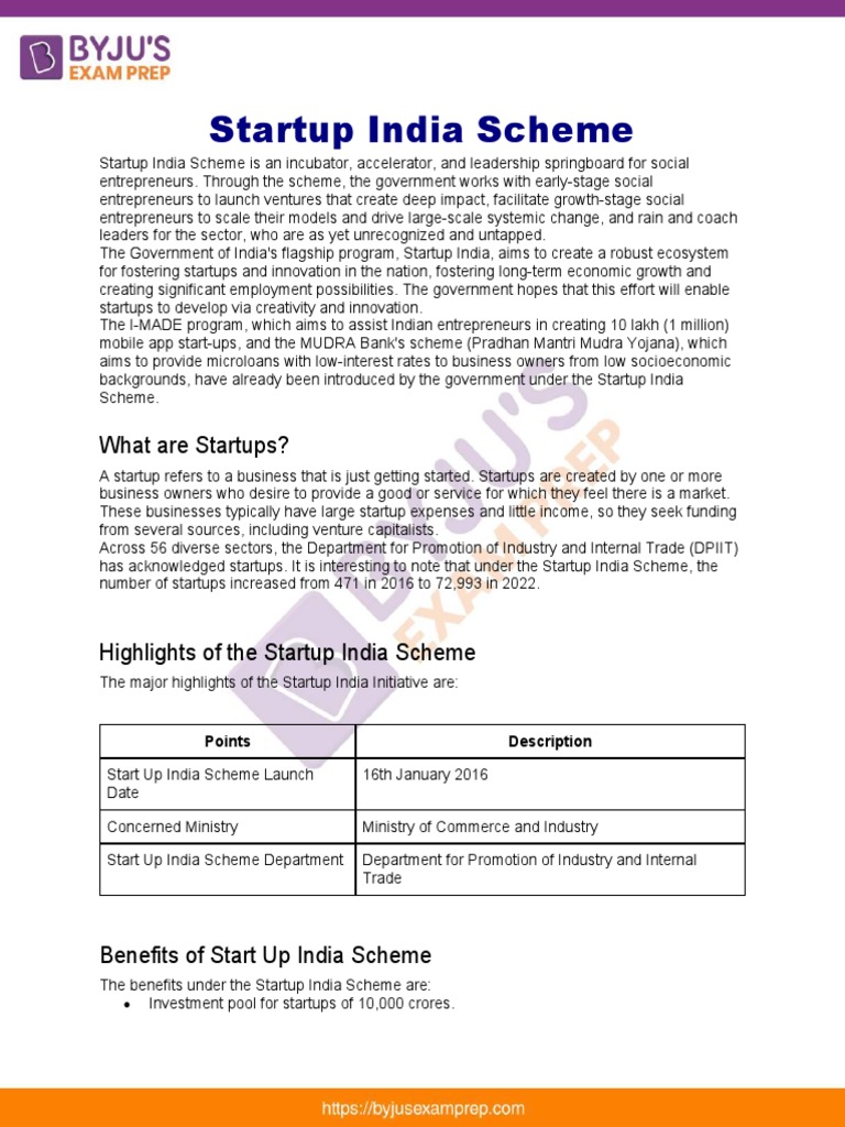 Overview of Startup India Scheme | PDF | Startup Company | Small ...