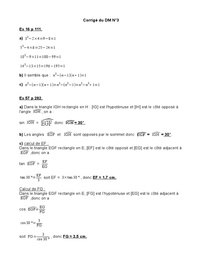 Corrigé DM Maths 3ème N°3 | PDF | Sports et loisirs | Méthodes et ...